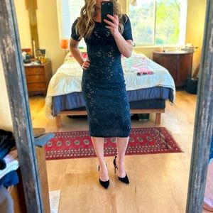 Raquel Allegra stretch dark blue and lace pattern dress